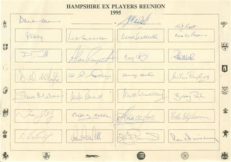 HAMPSHIRE COUNTY CRICKET CLUB EX-PLAYERS REUNION 1995 AUTOGRAPH SHEETS ...