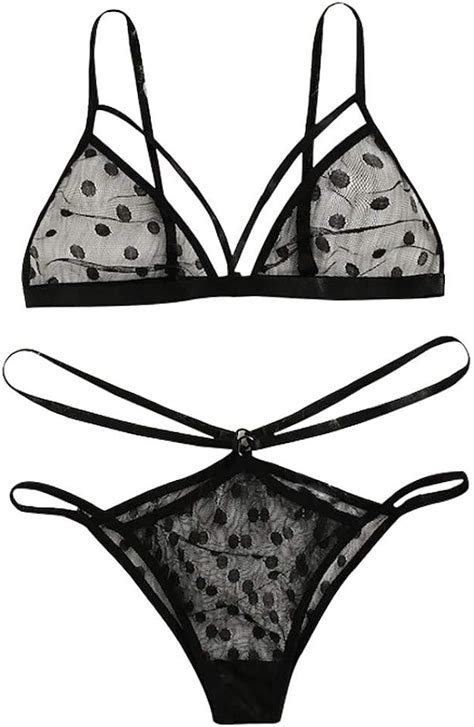 Lopily Ladies Bra And Panty Set Polka Dot Mesh Sheer See Through Slutty