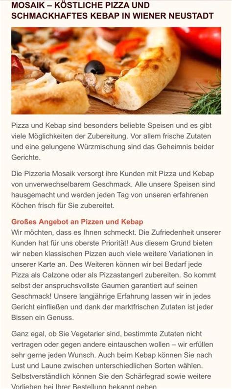 Speisekarte Von Mosaik Pizza Kebap Wienerneustadt Wiener Neustadt