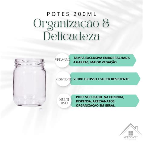 Kit Potes De Vidro Ml Para Doce Gel Ia Bolo Conserva Porta