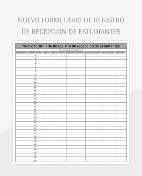 Plantilla De Formato Excel Nuevo Formulario De Registro De Recepción De