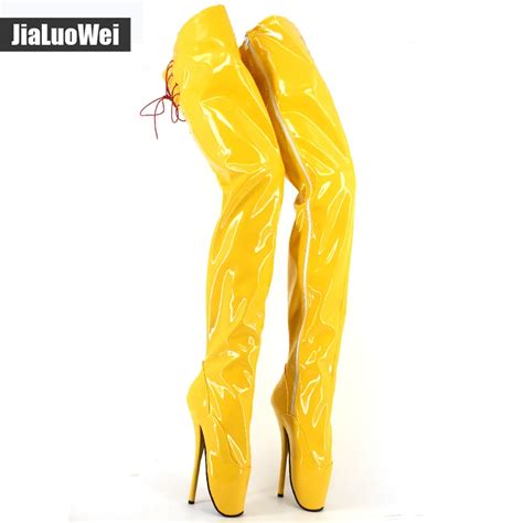 Jialuowei Ballet 7 High Heel Boots Pointed Toe Zipper Pu Leather Over