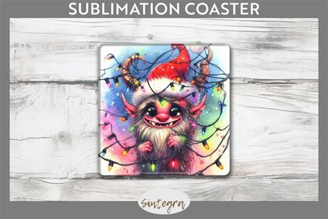 Christmas Krampus V2 Entangled In Lights Square Coaster PNG