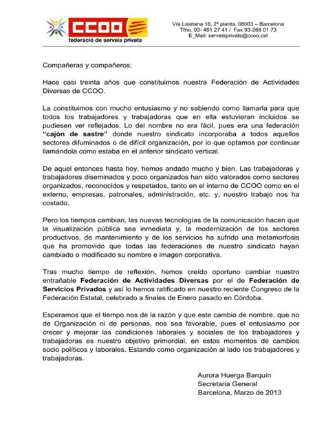 carta explicativa del canvi de nom de la Federació d Activitats diverses