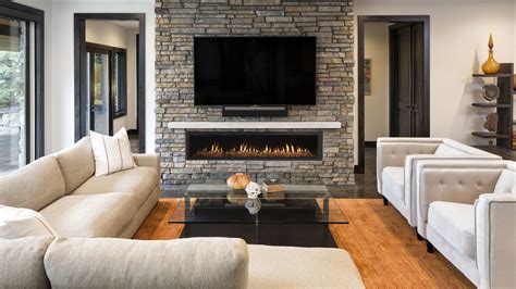 Linear Fireplace With Tile Surround And Tv Above - Fireplace Ideas