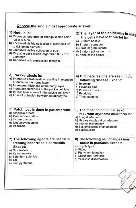 Dermatology MCQ Part 2 - DERM 300A - Stanford - Studocu