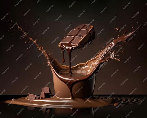 Premium Photo | Chocolate falling into liquid cocoa chocolate