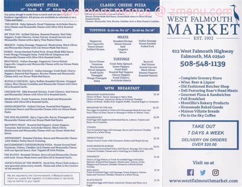 Online Menu of West Falmouth Market Restaurant, West Falmouth ...