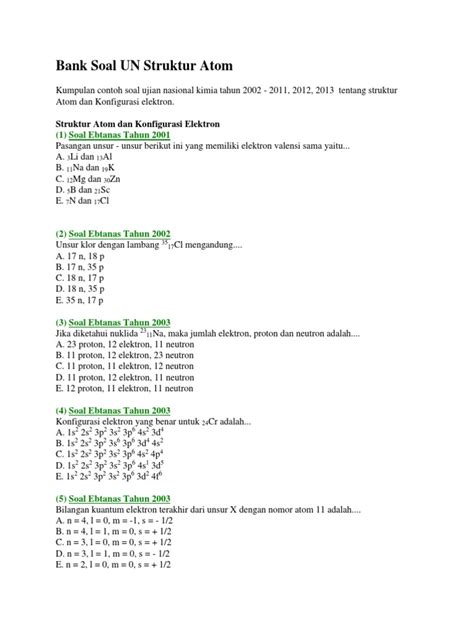 Detail Contoh Soal Struktur Atom Koleksi Nomer 7