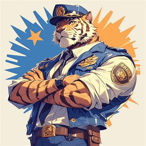 Um Majestoso Estilo De Desenho Animado Da Pol Cia Tigre Vetor Premium