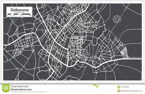 Mapa De La Ciudad De Gaborone Botswana En Estilo Retro Ejemplo Blanco Y