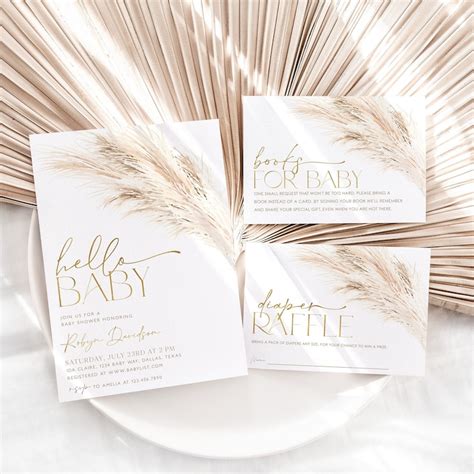 Boho Pampas Grass Baby Shower Invitation Bundle Boho Baby Etsy