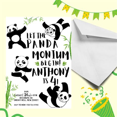 Panda Birthday Invitation Editable Panda Birthday Party Invite Pandas