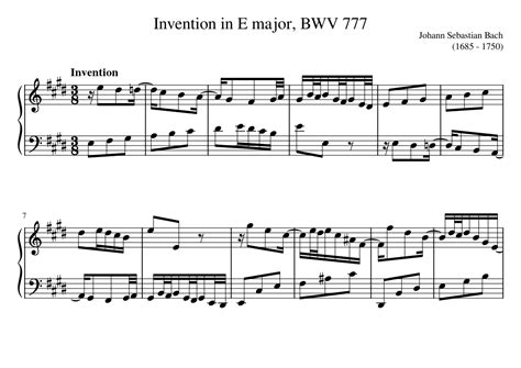 1685 1750 Johann Sebastian Bach Invention In E Major Bwv 777 Sheet Music For Piano Solo