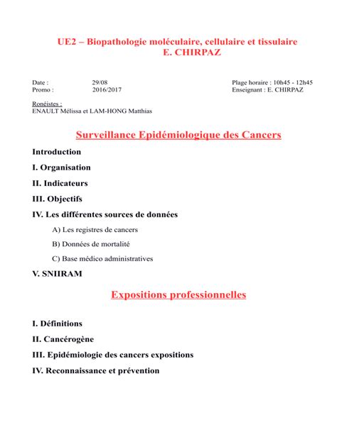 UE2 Biopathologie moléculaire cellulaire et tissulaire E CHIRPAZ