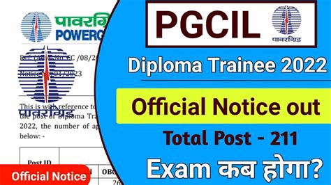 Pgcil Diploma Trainee Exam Date 2023 Pgcil Diploma Trainee Admit Card