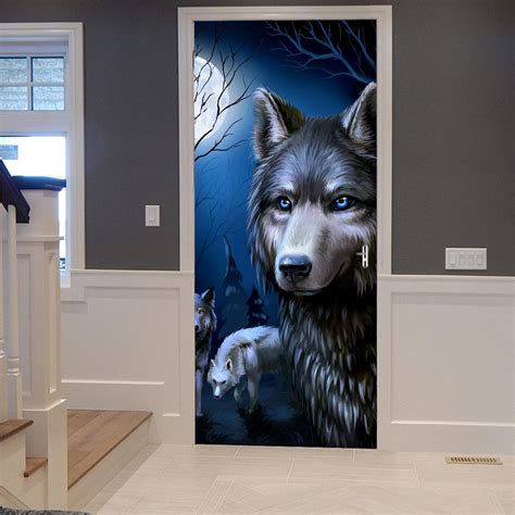 A Monamour D Door Stickers For Interior Doors Watercolor Wolf With