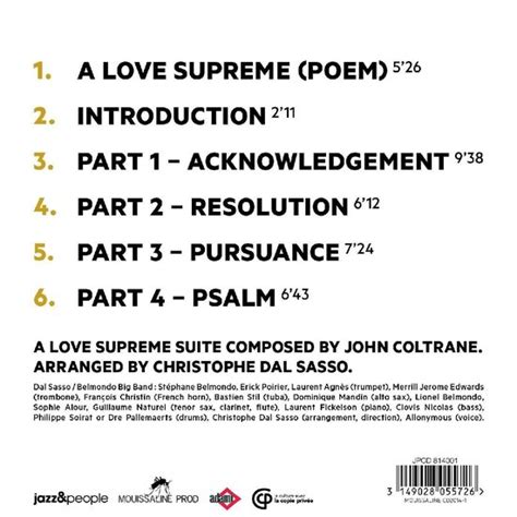 Dal Sasso Big Band John Coltrane A Love Supreme CD Christophe Dal