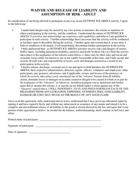 Free Printable Liability Release Waiver Form Form Generic