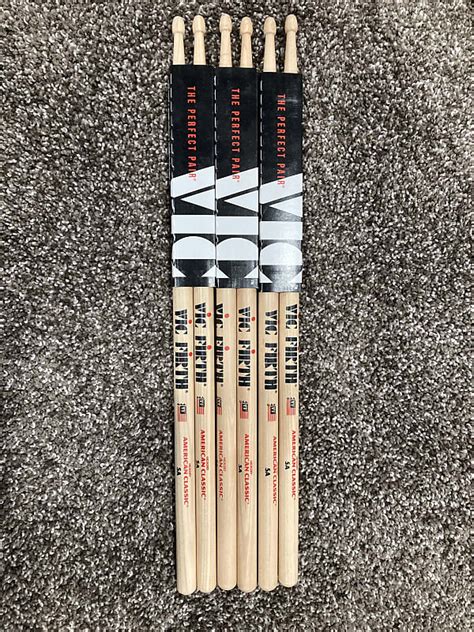 Vic Firth 3 Pair American Classic 5a Hickory Wood Tip Hickory Reverb