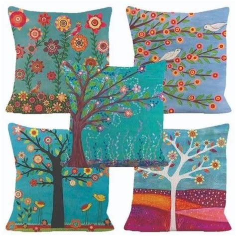 Jute Digital Print Sofa Cushion Cover 5 Piece Size 16x16 Inch At