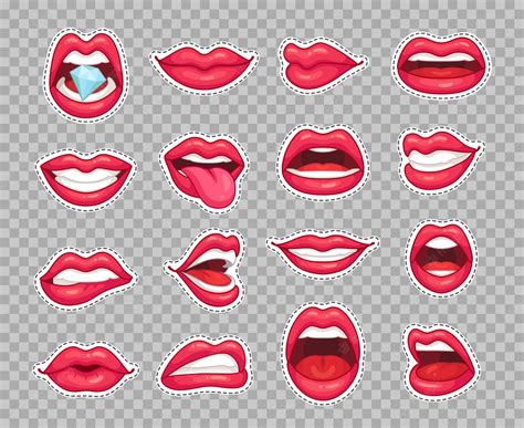 Premium Vector | Candy lips patches. Vintage fashion cartoon stickers ...