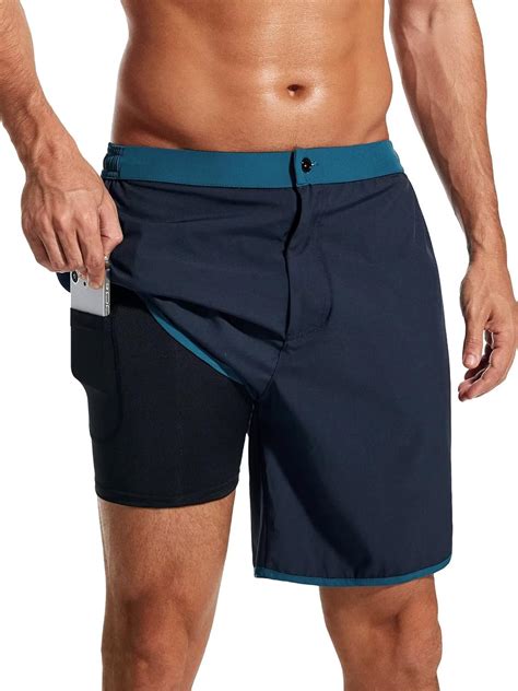 Silkworld Mens 2 In 1 Swim Trunks Quick Dry Board Shorts 7 Inch Inseam