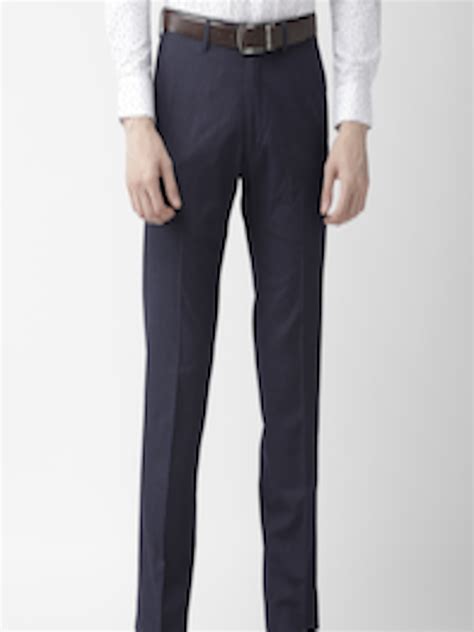 Buy Marks Spencer Men Navy Blue Slim Fit Self Design Regular Trousers