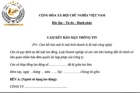 Mẫu cam kết bảo mật kinh doanh sau khi nghỉ việc chi tiết mới nhất