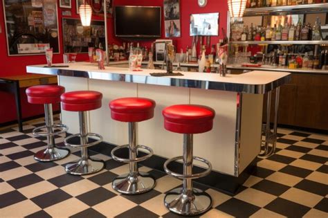 Premium Ai Image Classic American Diner Counter With Bar Stools