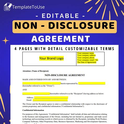 Non-disclosure Agreement, NDA Agreement, NDA Form, NDA Template, Confidential Agreement to Keep ...