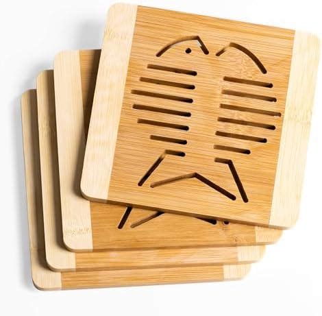 Amazon Hefild 4pcs Bamboo Trivets For Hot Dishes 6x6 Inch Fish