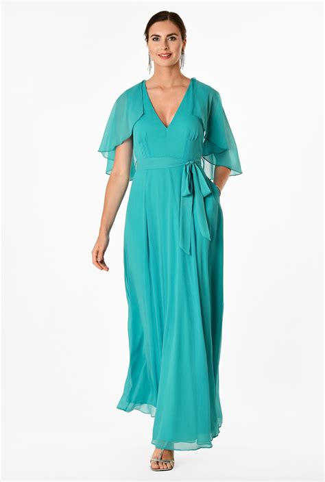 Shop Cape Sleeve Chiffon Maxi Dress Eshakti