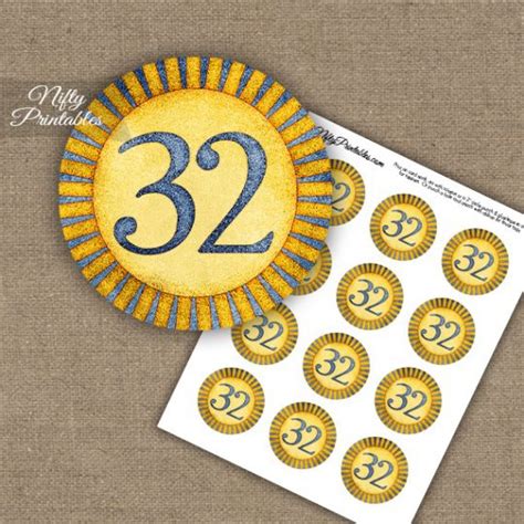 32nd Birthday Anniversary Cupcake Toppers - Sunshine Illustrated ...