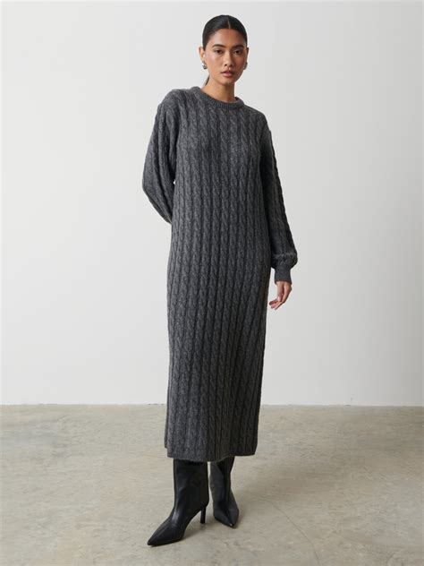 Elisha Cable Knit Midaxi Dress Charcoal Grey Pretty Lavish