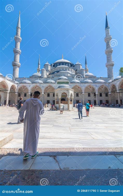 Visit Istanbul Concept Tourists And Sultanahmet Mosque Aka Blue Mosque