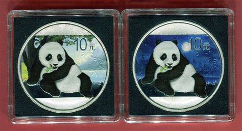 China 2 x 10 Yuan Silbermünzen 2015 Panda Satz Day and Night Set