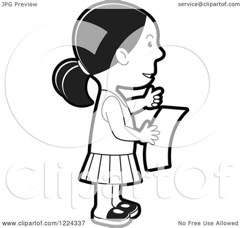 Clipart of a Black and White Girl Reading a Letter - Royalty Free ...