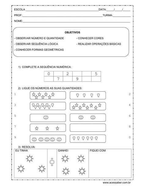 Avaliação de matemática 1º ano