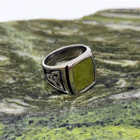 Trinity Knot Mens Connemara Marble Ring Stainless Steel Connemara Marble