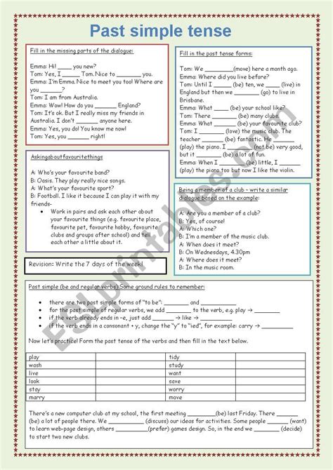 Past Simple Tense Esl Worksheet By Ladyt87