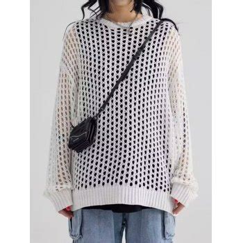 Emmiol Free Shipping 2024 Hollow Out Crochet Knit Pullover Sweater