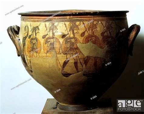 Krater Depicting Shardana Warriors Painted Terracotta Vase From