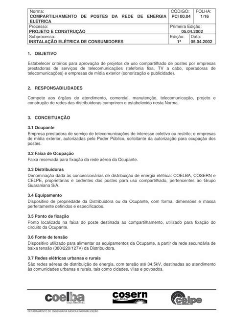 Pdf Norma C Digo Folha Compartilhamento De Postes Projetoa