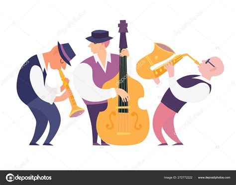 Cartoon Jazz Musicians Group Vector Illustration Contrabassist