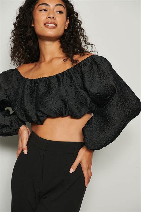 Off Shoulder Balloon Sleeve Blouse Black Na Kd