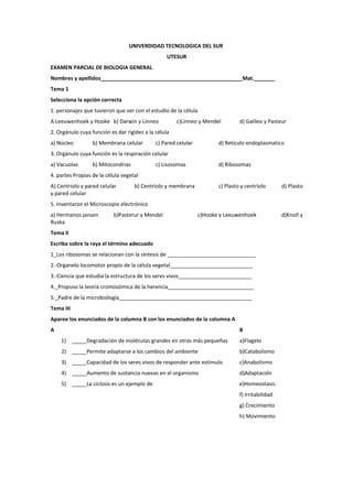 Examen De Biologia Pdf