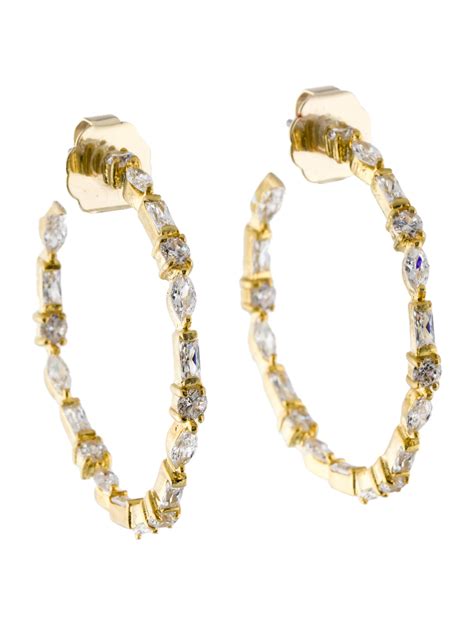 CZ By Kenneth Jay Lane Cubic Zirconia Hoop Earrings Clear Gold Tone