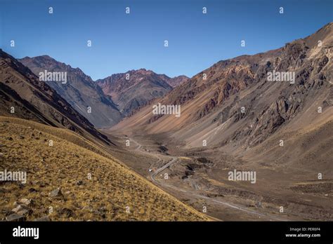 Mountains and road near Los Penitentes at Cordillera de Los Andes ...