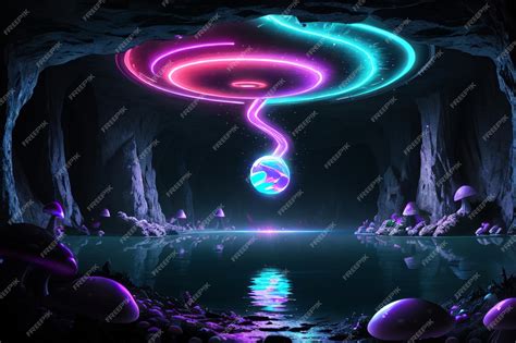 A Digital Painting Of A Glowing Orb Floating In A Dark Cave Premium